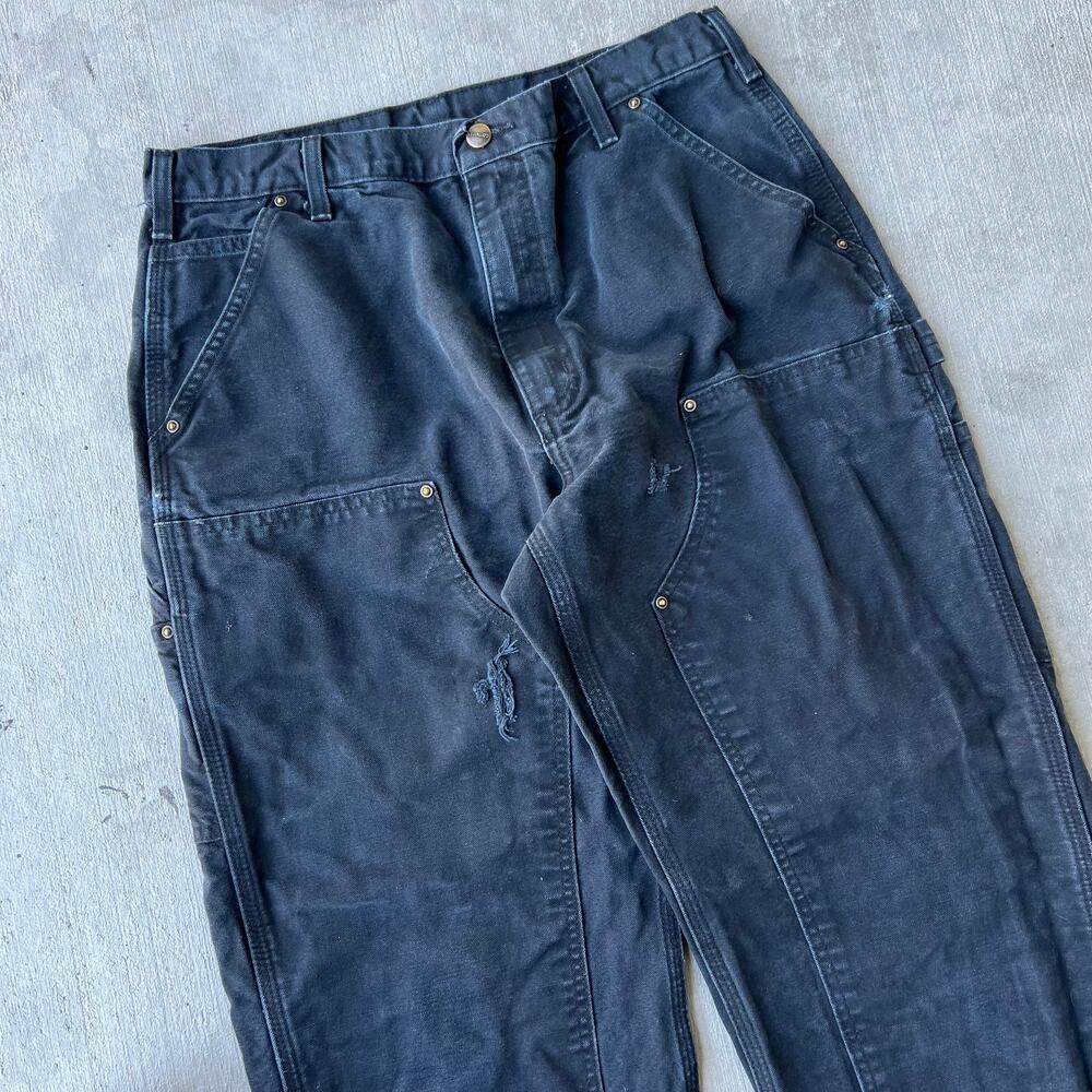 Vintage Y2K Carhartt black distressed double knee work wear carpenter pants - Picture 2 of 10